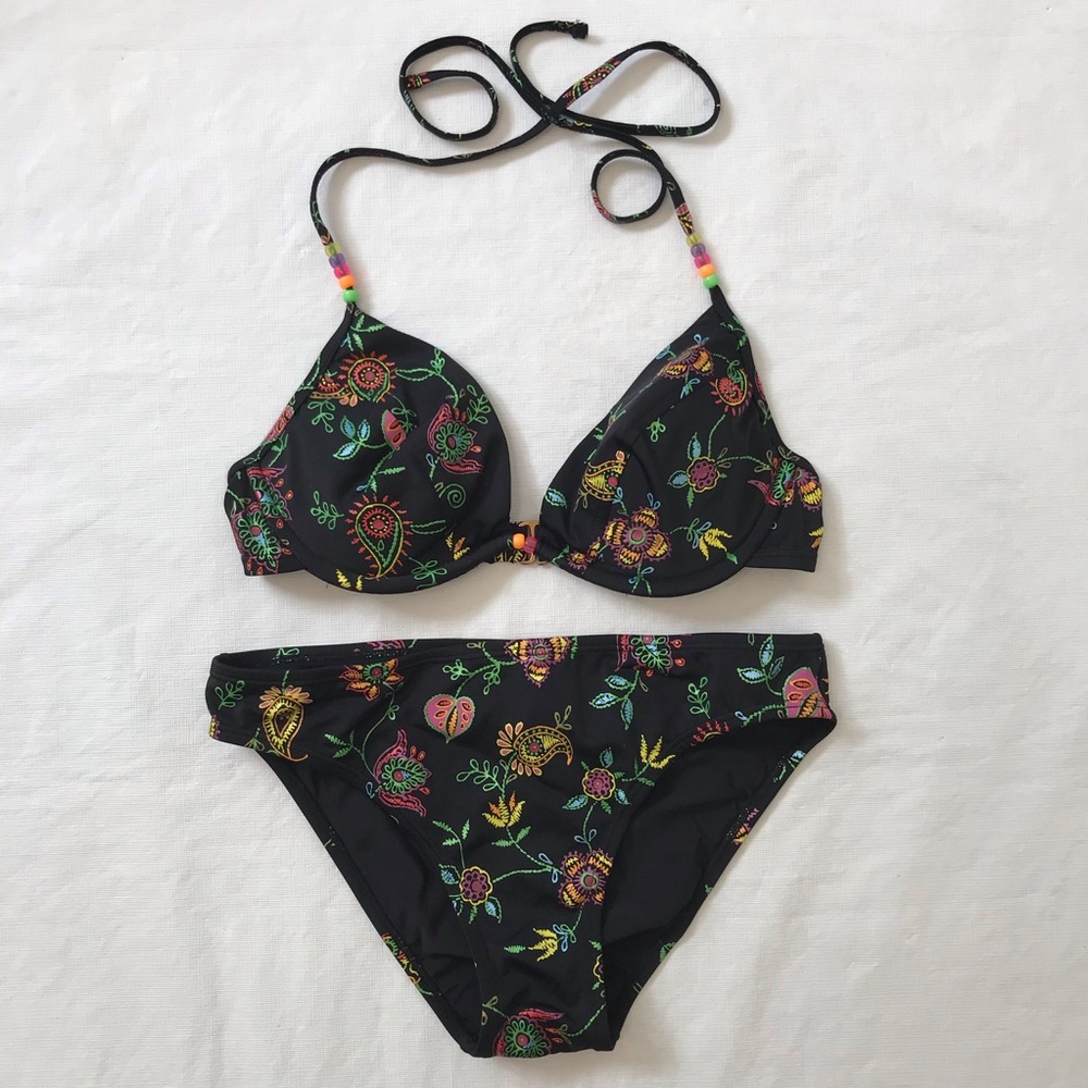 Victoria's Secret Black Floral Paisley Bikini Set
